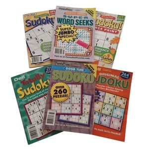NWT Puzzle Books Collection of 6 - Sudoku (5 Variety) & Word Seek (1)- Paperback